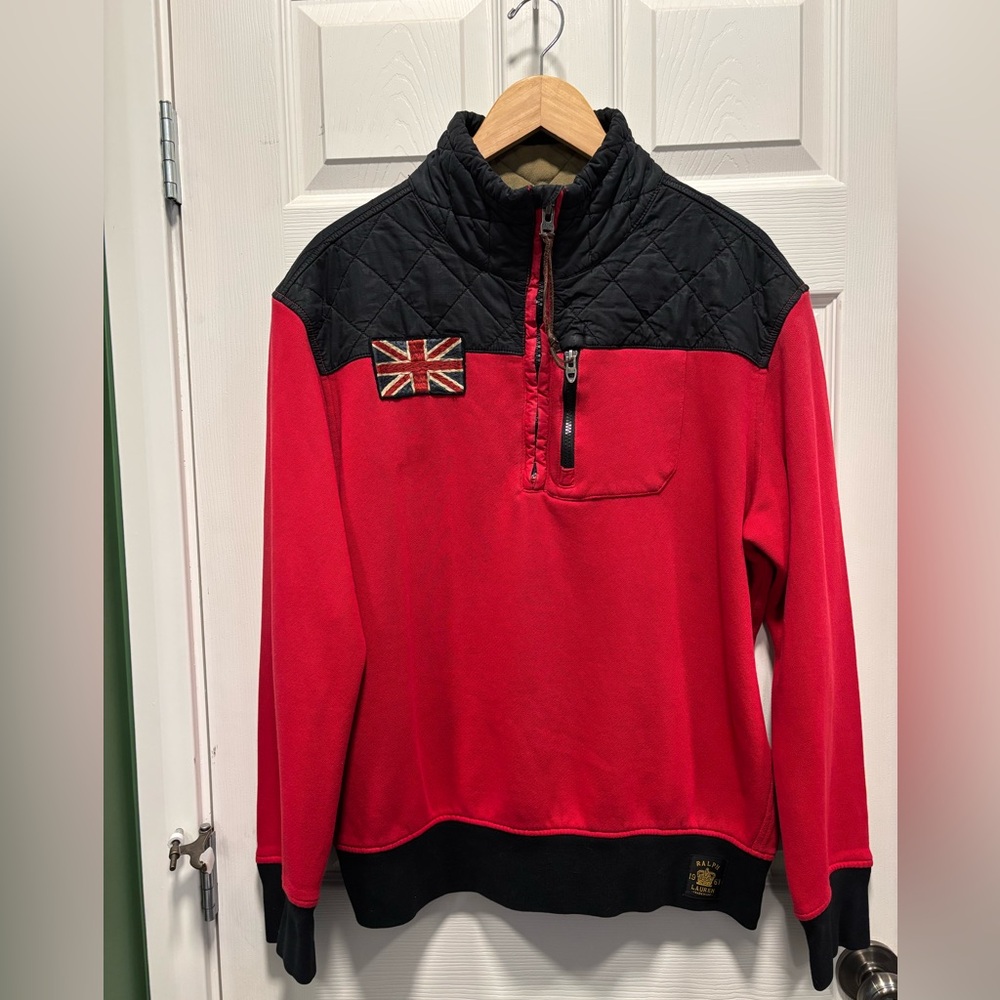 Vintage Ralph Lauren Red and Black Zip-Up Sweater